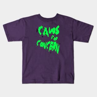 Halloween Ravens Caws For Concern Fun Pun Green Quote Kids T-Shirt